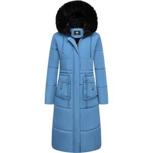 Women's Long Winter Puffer Coat Maxi Down Jacket Faux Fur Removable Hood Parka